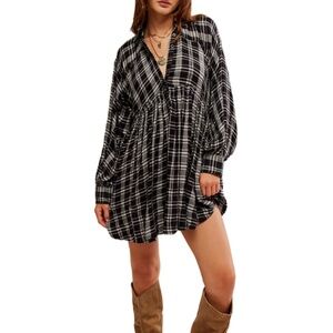Free People Hoffman Long Sleeve Mini Dress - Black Combo